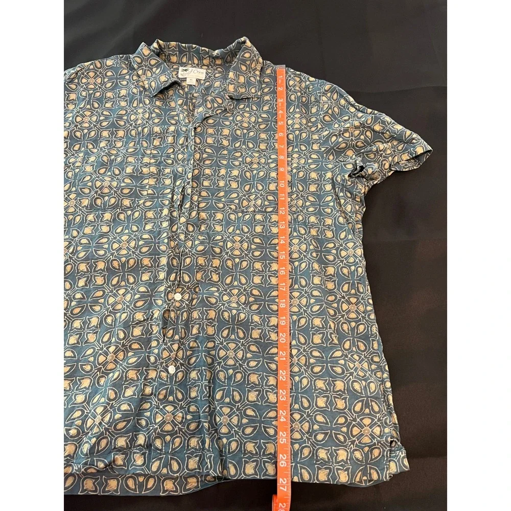 J. Crew Mens Blue Geometric Floral Short Sleeve Button Down Shirt XL 3963
